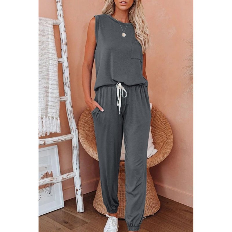 Gray AM To PM Knit Pocket Tank and Joggers Sports Wear