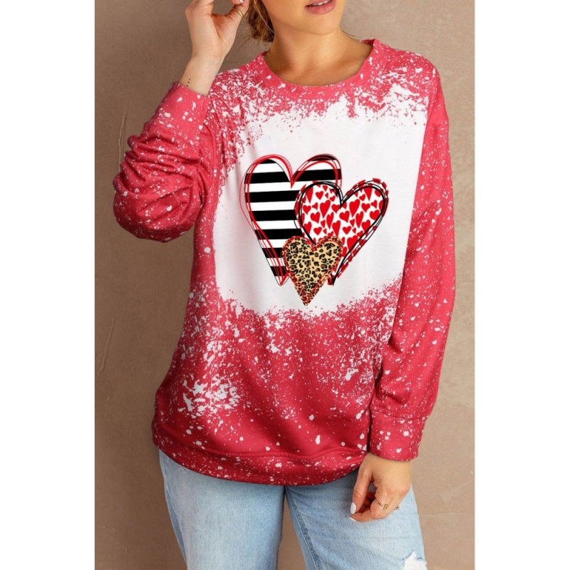 Valentine Striped Leopard Heart Print Graphic Sweatshirt