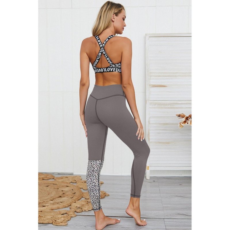 Gray Leopard Patchwork Yoga Set