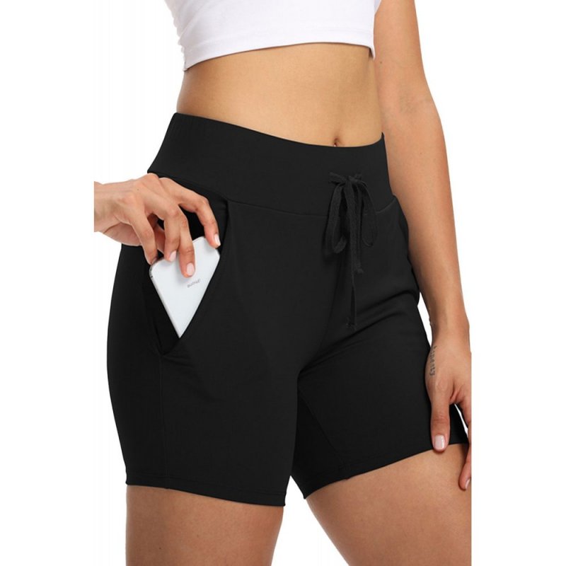 Black Tie Waist Pocket Slim-fit Yoga Shorts