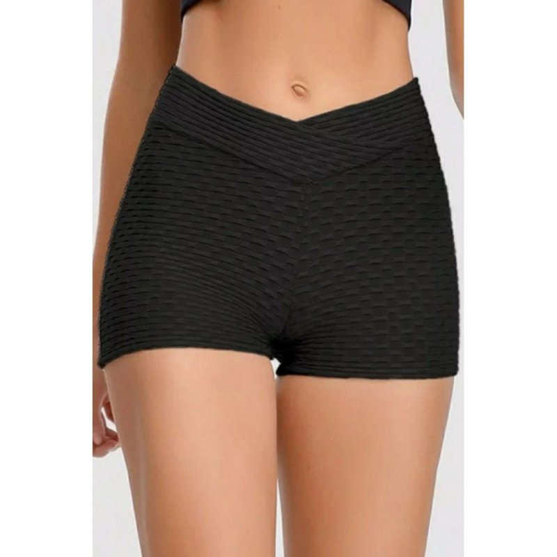 Black High Waist Butt Lift Sport Gym Workout Training Running Shorts