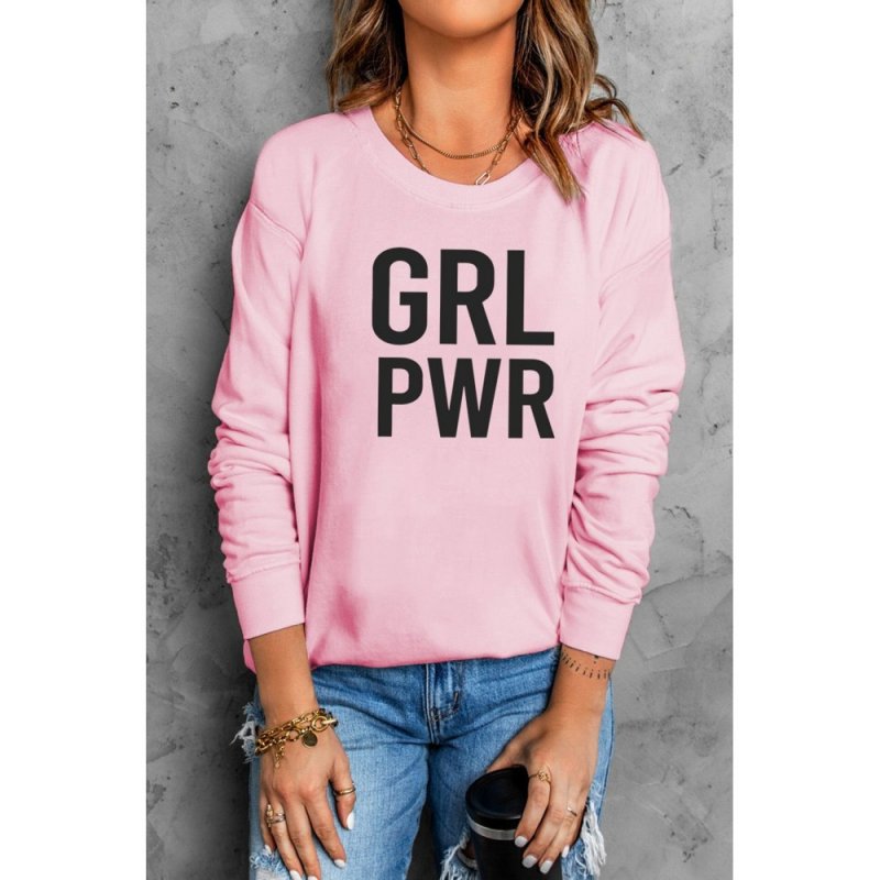 Pink GRLPWR O-neck Long Sleeve Pullover Sweatshirt