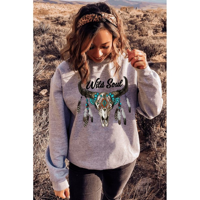 Wild Soul Western Graphic Print Drop Shoulder Pullover Sweatshirt