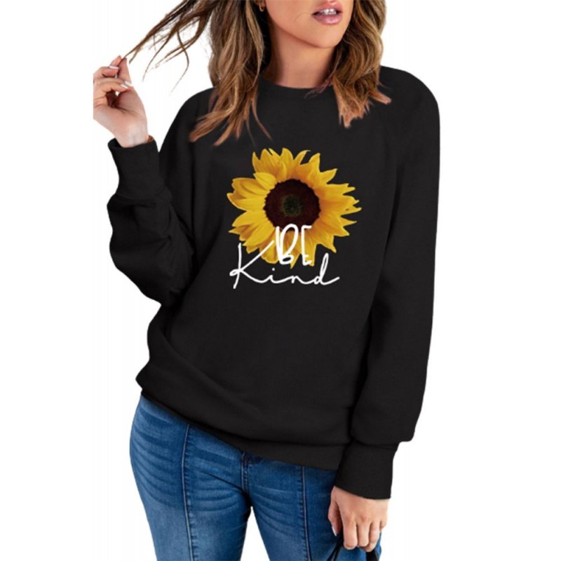 Black Be Kind Sunflower Print Long Sleeve Graphic Sweatshirt