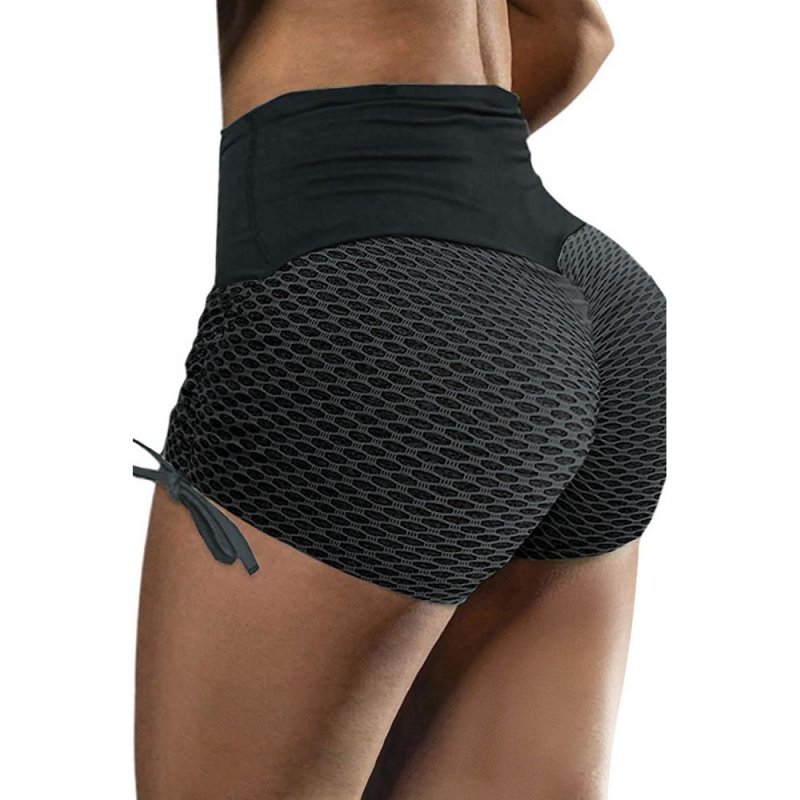 Black Side Drawstring Anti Cellulite High Waist Scrunch Butt Lift Shorts