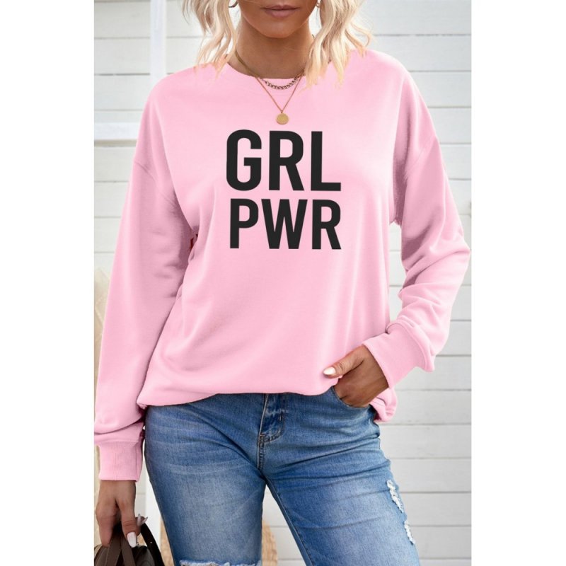 Pink GRLPWR O-neck Long Sleeve Pullover Sweatshirt