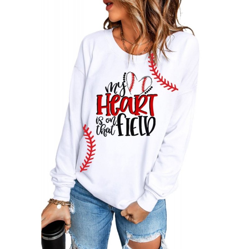 White My Heart is on that Field Baseball Graphic Pullover Sweatshirt