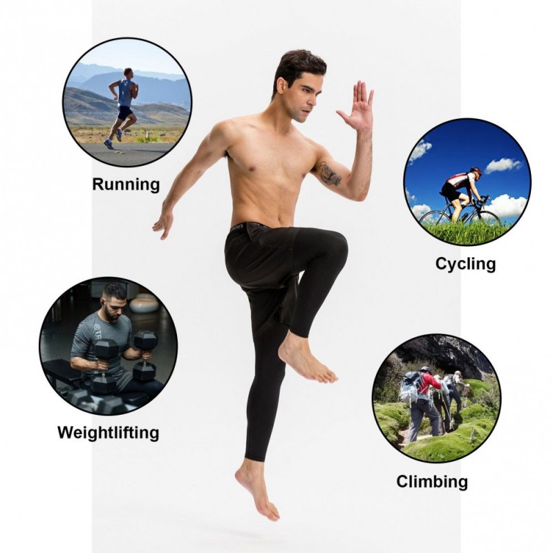 Men 2-in-1 Running Pants Elastic Waist Pockets Stretchy Moisture-wicking Leggings Athletic Workout Tights