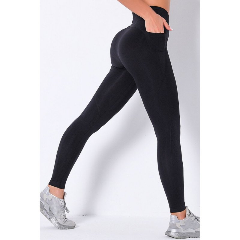 Black High Rise Fitness Yoga Pants with Side Pockets