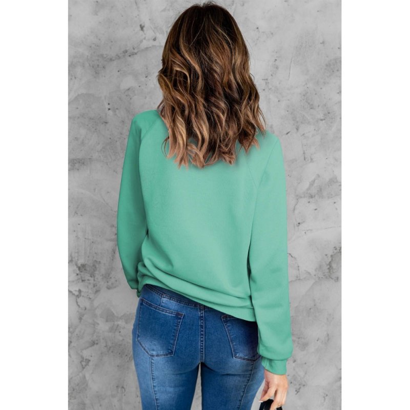 Green Leopard Clover Print Long Sleeve Sweatshirt