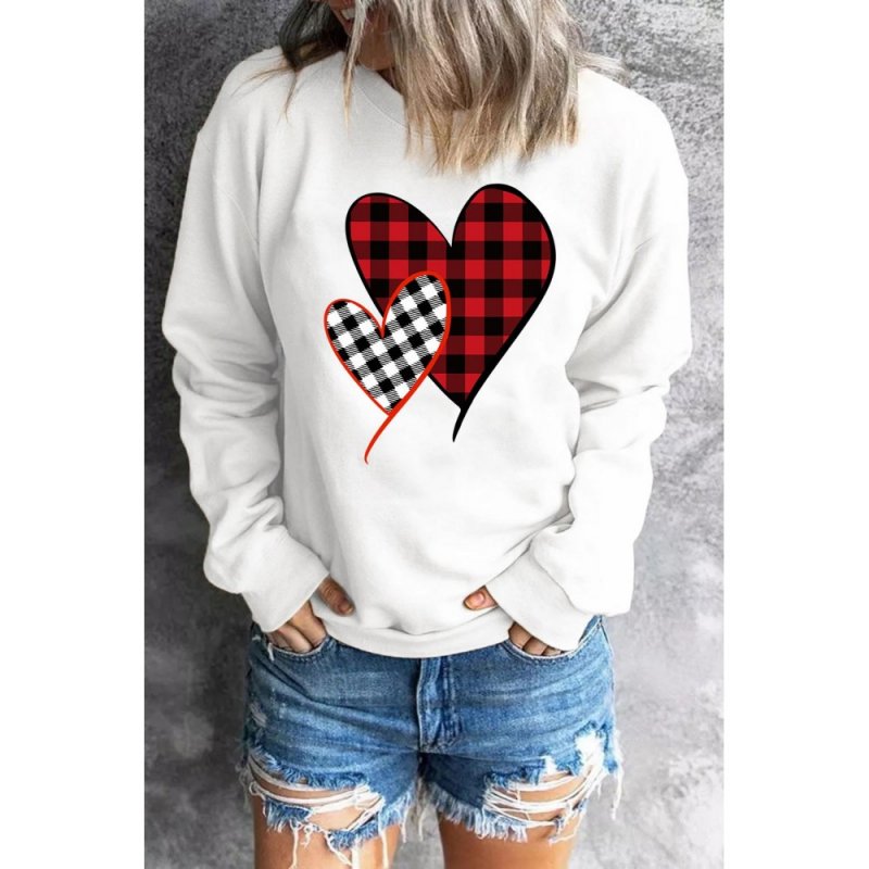 White Plaid Valentine's Heart Pattern Sweatshirt