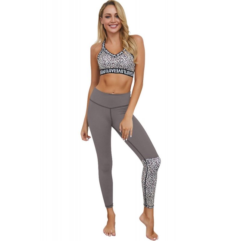 Gray Leopard Patchwork Yoga Set